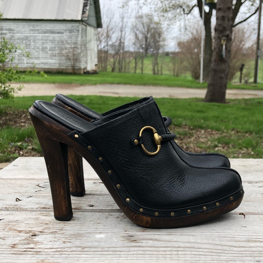 Gucci Horsebit Clogs 8.5 Black Shoes Vintage Mules - Picture 2 of 14